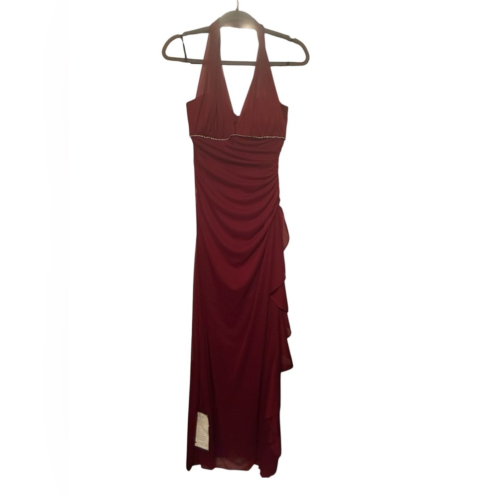 NWT BETSY & ADAM VINTAGE Y2K BURGUNDY RHINESTONE EVENING GOWN SIZE 10